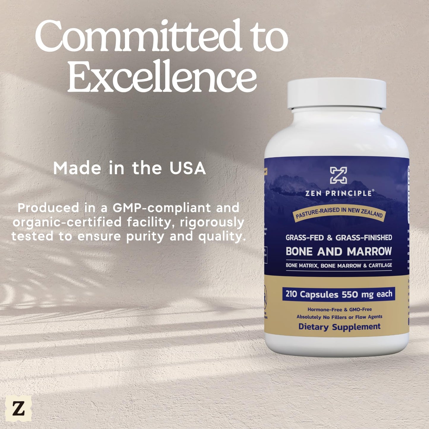 Zen Principle Grass-Fed Beef Bone Marrow Supplement – 210 Capsules