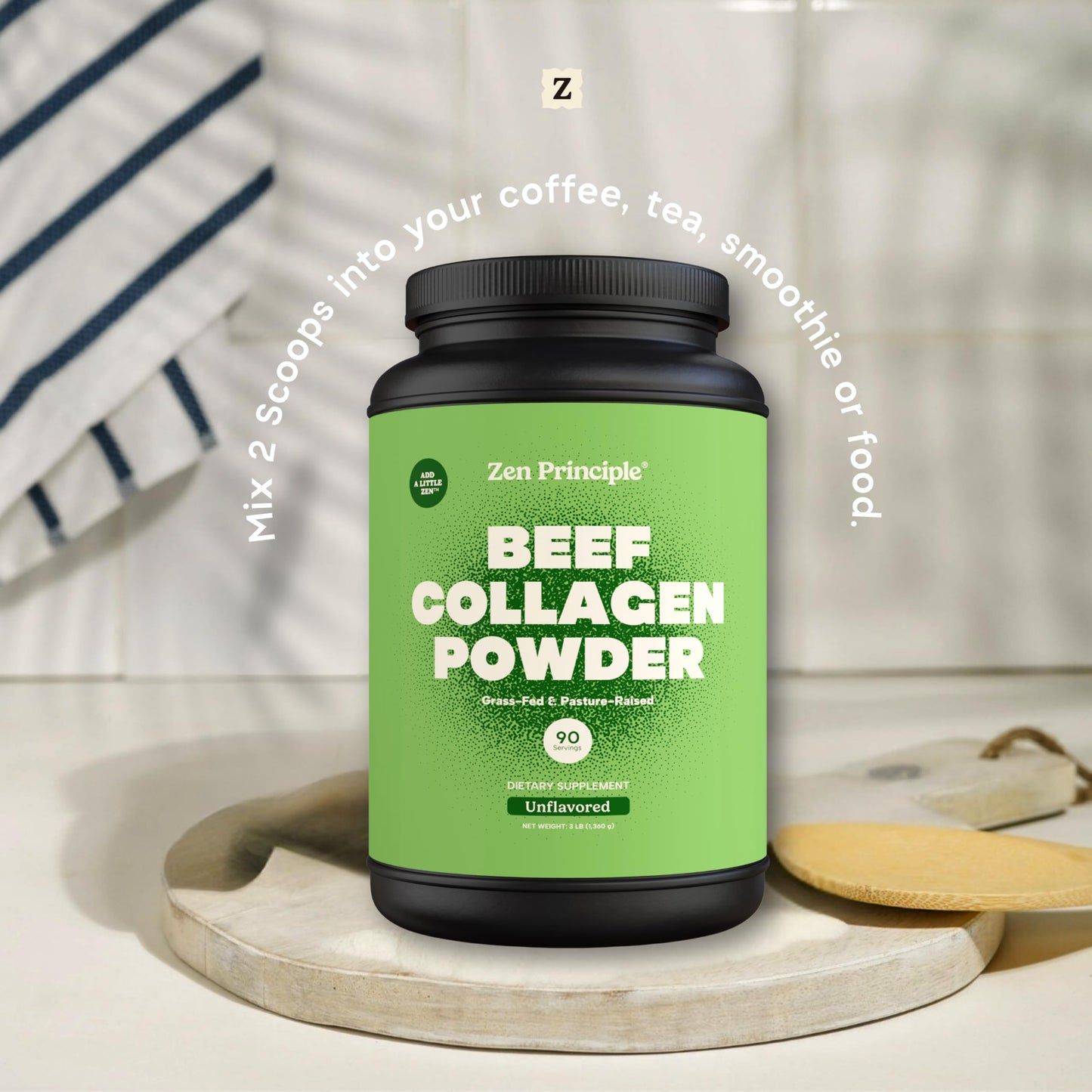 Zen Principle Grass-Fed Collagen Peptides — 3 lb Agglomerated Hydrolyzed Powder | Paleo & Keto Friendly