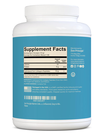 Zen Principle Marine Collagen Peptides – 3lb, Wild-Caught, Non-GMO, Unflavored