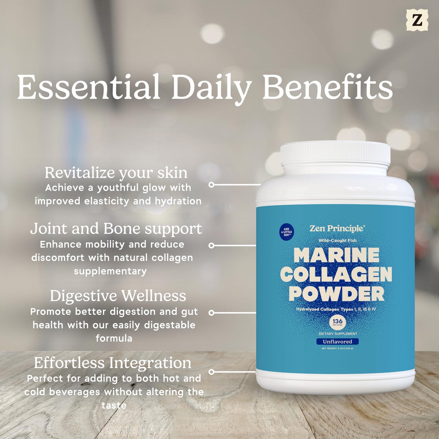 Zen Principle Marine Collagen Peptides – 3lb, Wild-Caught, Non-GMO, Unflavored