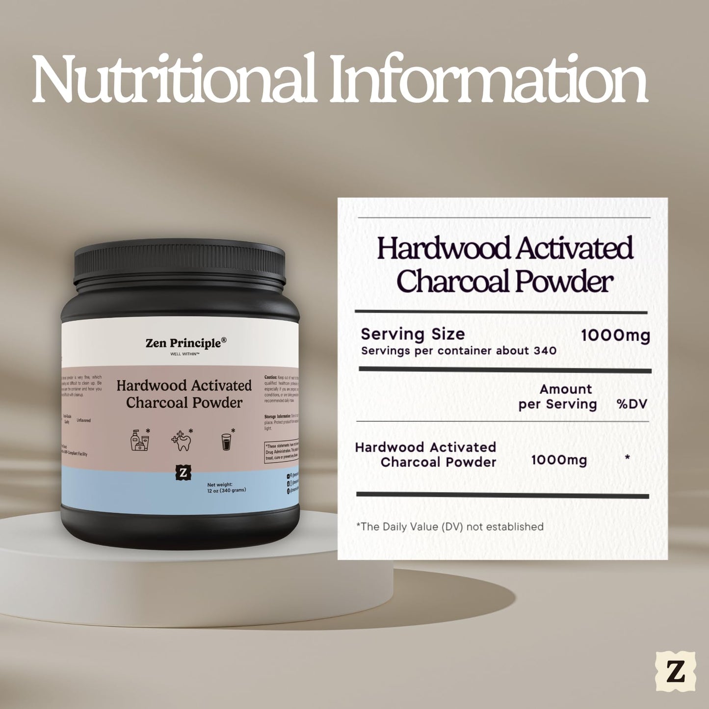 Zen Principle Activated Charcoal Powder – USA Hardwood, All Natural, 12 oz