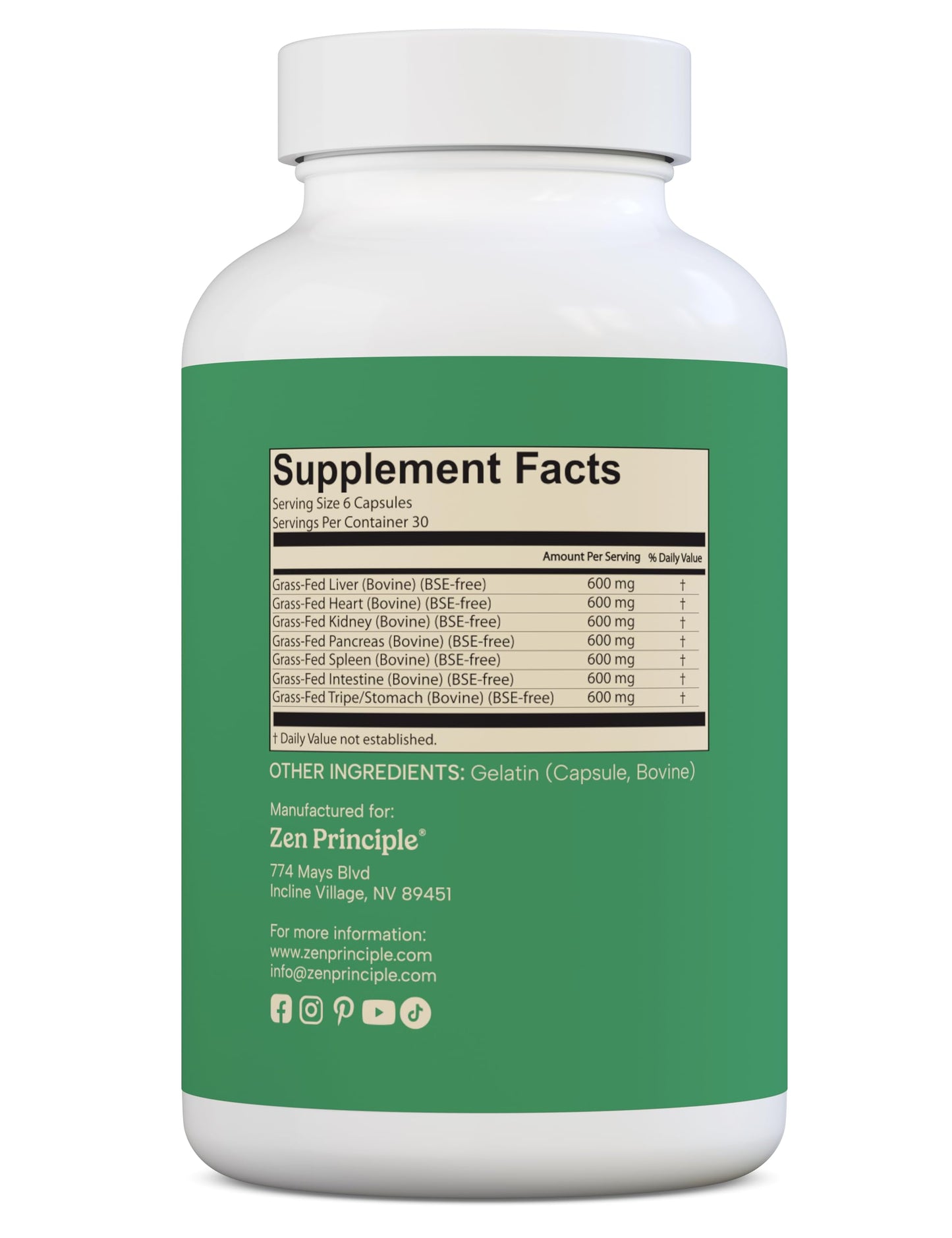 Zen Principle Grass-Fed Beef Organs Supplement – Desiccated Liver, Heart, Kidney & More | 2-Pack NZ Pasture-Raised