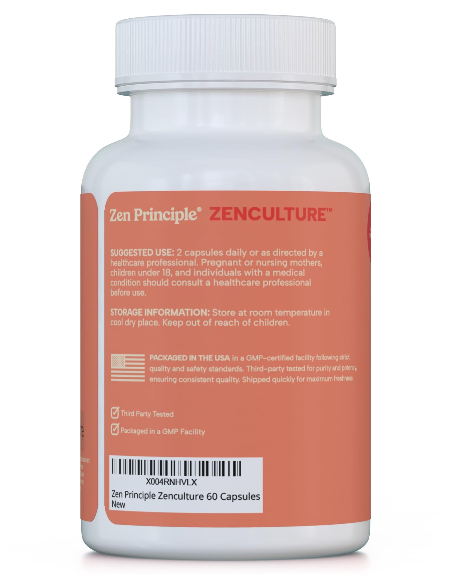 Zen Principle Zenculture™ – 4-in-1 Synbiotic Supplement (Probiotic + Prebiotic + Postbiotic + Digestive Enzymes) with CoreBiome® • 60 Capsules