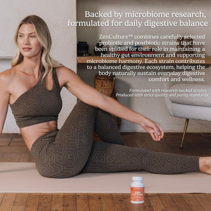 Zen Principle Zenculture™ – 4-in-1 Synbiotic Supplement (Probiotic + Prebiotic + Postbiotic + Digestive Enzymes) with CoreBiome® • 60 Capsules