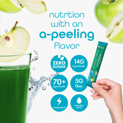 Zena Nutrition Organic Super Greens Energy & Hydration Powder — 70+ Superfoods, 0 Sugar, 5g Fiber, 40 Packets