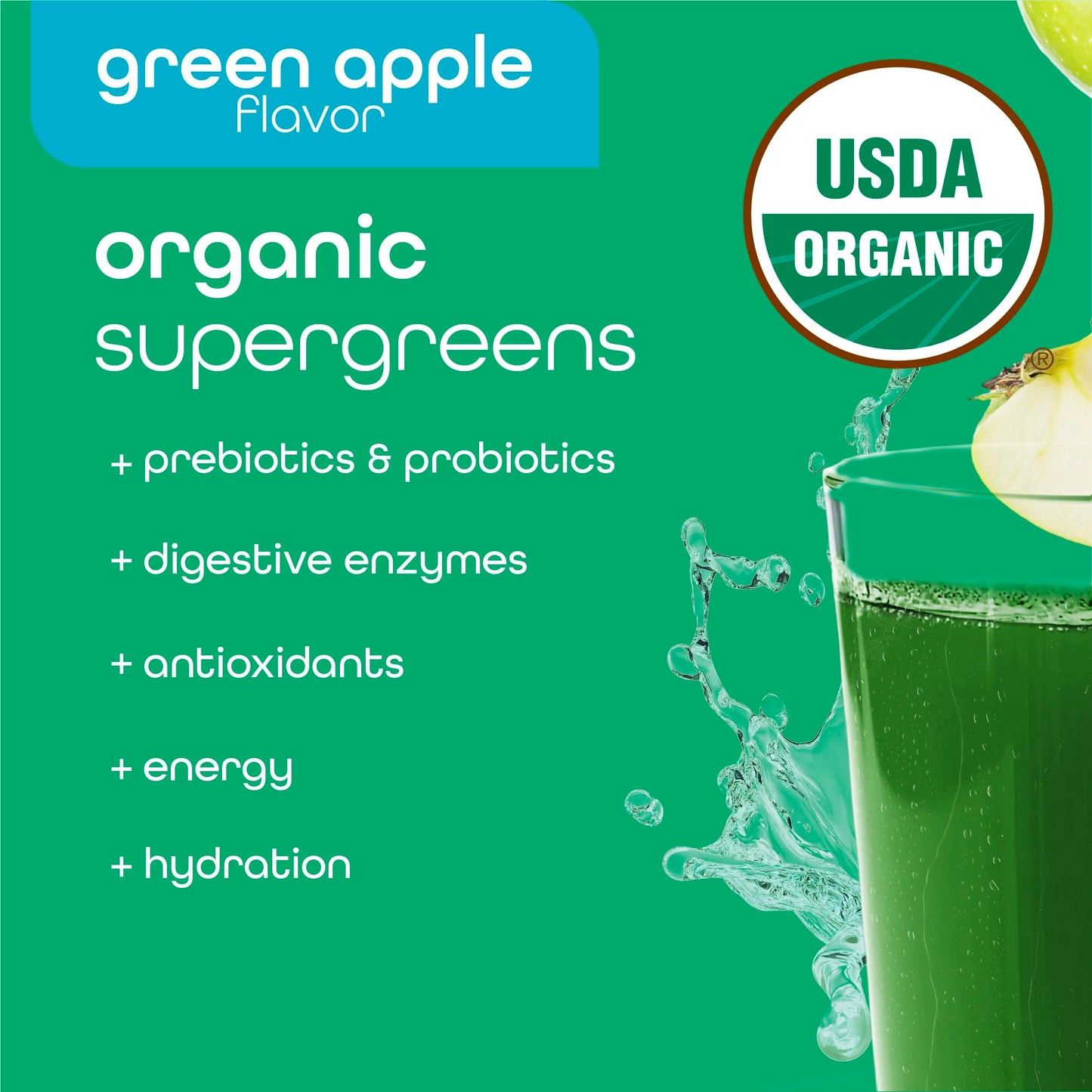 Zena Nutrition Organic Super Greens Energy & Hydration Powder — 70+ Superfoods, 0 Sugar, 5g Fiber, 40 Packets
