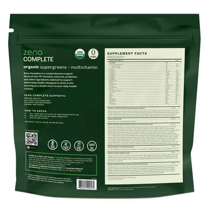 Zena Nutrition Complete Organic Super Greens Powder & Multivitamin – Watermelon Citrus, 30 Packets