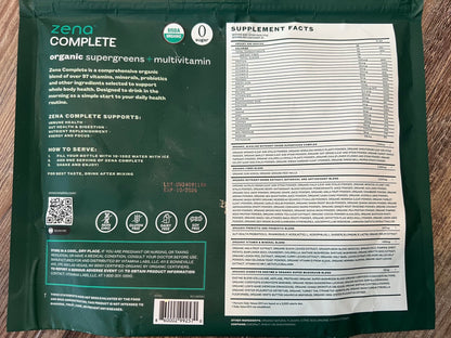Zena Nutrition Complete Organic Super Greens Powder & Multivitamin – Watermelon Citrus, 30 Packets