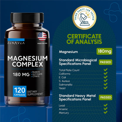 Zenavea Triple Magnesium Complex - 120 Vegan Capsules (180mg Mg)