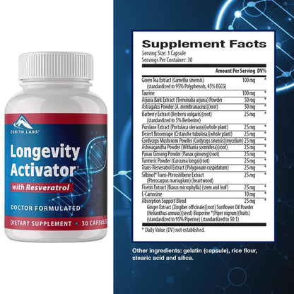 Zenith Labs Longevity Activator - Anti-Aging Supplement with Resveratrol (3-Pack) | Immune & Memory Support