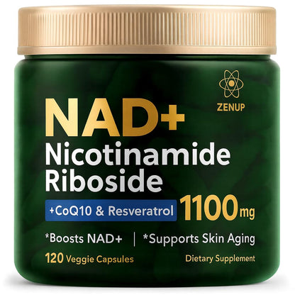 ZenUP NAD+ Supplement | 1100mg Liposomal NR with Resveratrol & Quercetin | Energy & Skin Support | 120 Caps