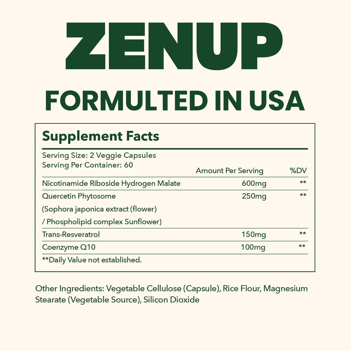 ZenUP NAD+ Supplement | 1100mg Liposomal NR with Resveratrol & Quercetin | Energy & Skin Support | 120 Caps