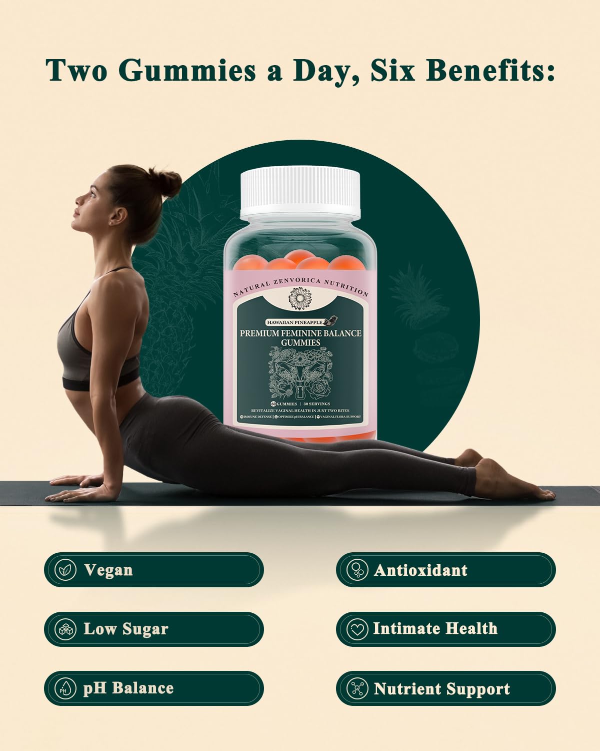 Zenvorica Feminine Balance Gummies for Women – Pineapple Probiotic, pH & Odor Support