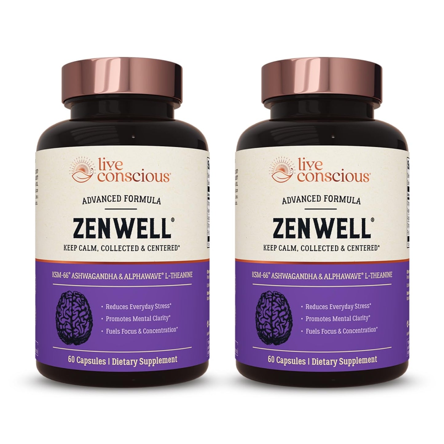 Live Conscious KSM-66 Ashwagandha with L-Theanine & AlphaWave – ZenWell 2-Pack (60 Capsules)