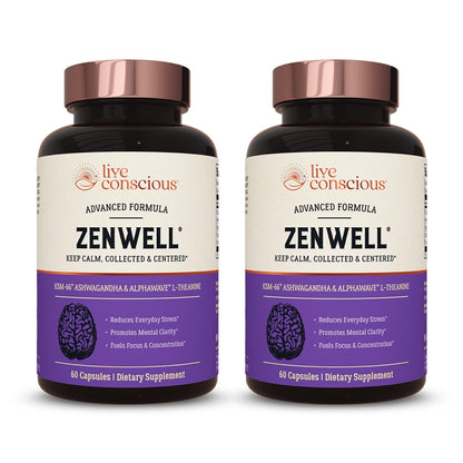 Live Conscious KSM-66 Ashwagandha with L-Theanine & AlphaWave – ZenWell 2-Pack (60 Capsules)