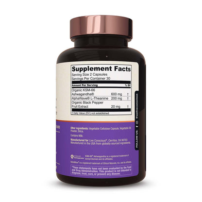 Live Conscious KSM-66 Ashwagandha with L-Theanine & AlphaWave – ZenWell 2-Pack (60 Capsules)
