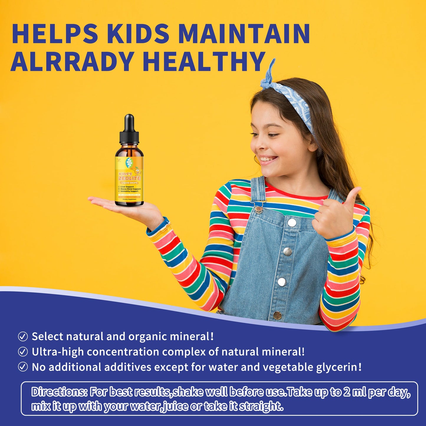Zeolite Drops for Kids | Kid's Cellular Support Formula Over 2 Years Old | Natural Mineral Supplement | Support Healthy Digestion* | NSF Certified | Sugar-Free & Vegan | Orange Flavor | 2 Fl oz