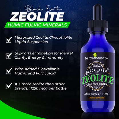 Black Earth Zeolite with Humic Fulvic Acids & Trace Minerals – 4 Fl Oz Drops for Detox, Gut Health & Immune Support | THE FOOD MOVEMENT CO.