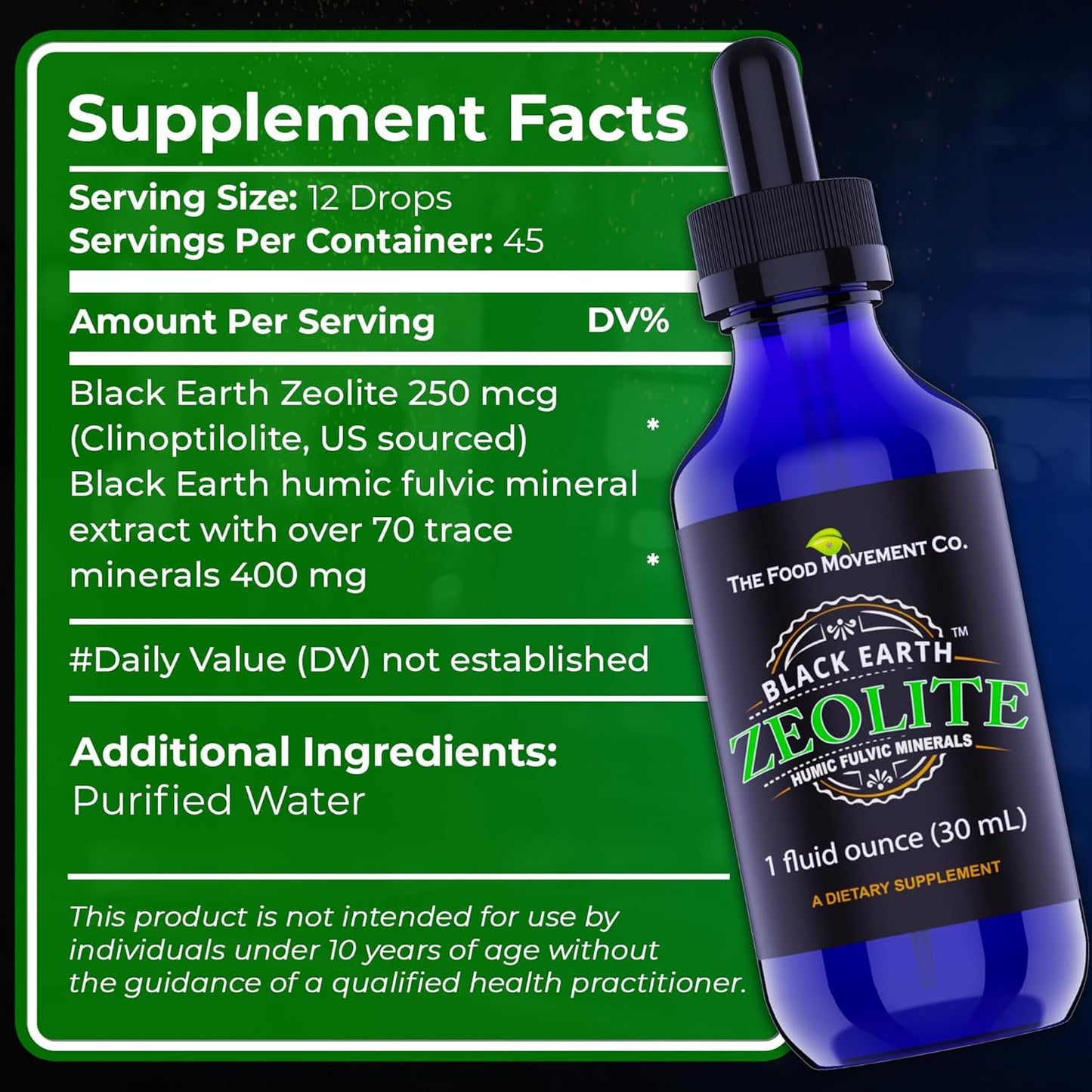 Black Earth Zeolite with Fulvic Acids & Trace Minerals — Liquid Drops (2 oz) for Detox, Gut Health & Immune Support | THE FOOD MOVEMENT CO.