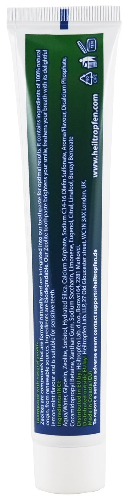 Zeolite Toothpaste | 75 ml (2.5 fl oz) | Fluor-Free | 15% Natural Zeolite | Heiltropfen®