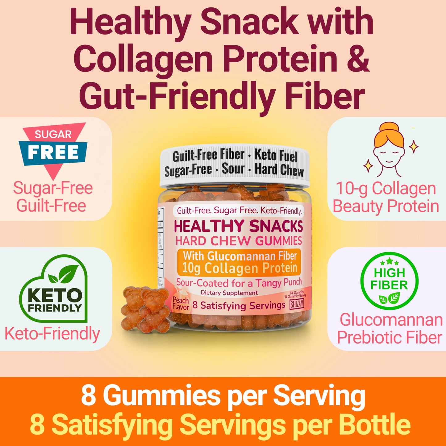 High-Fiber Keto Snacks - Gluten Free, No Sugar, Low Carb | Collagen Protein Gummies
