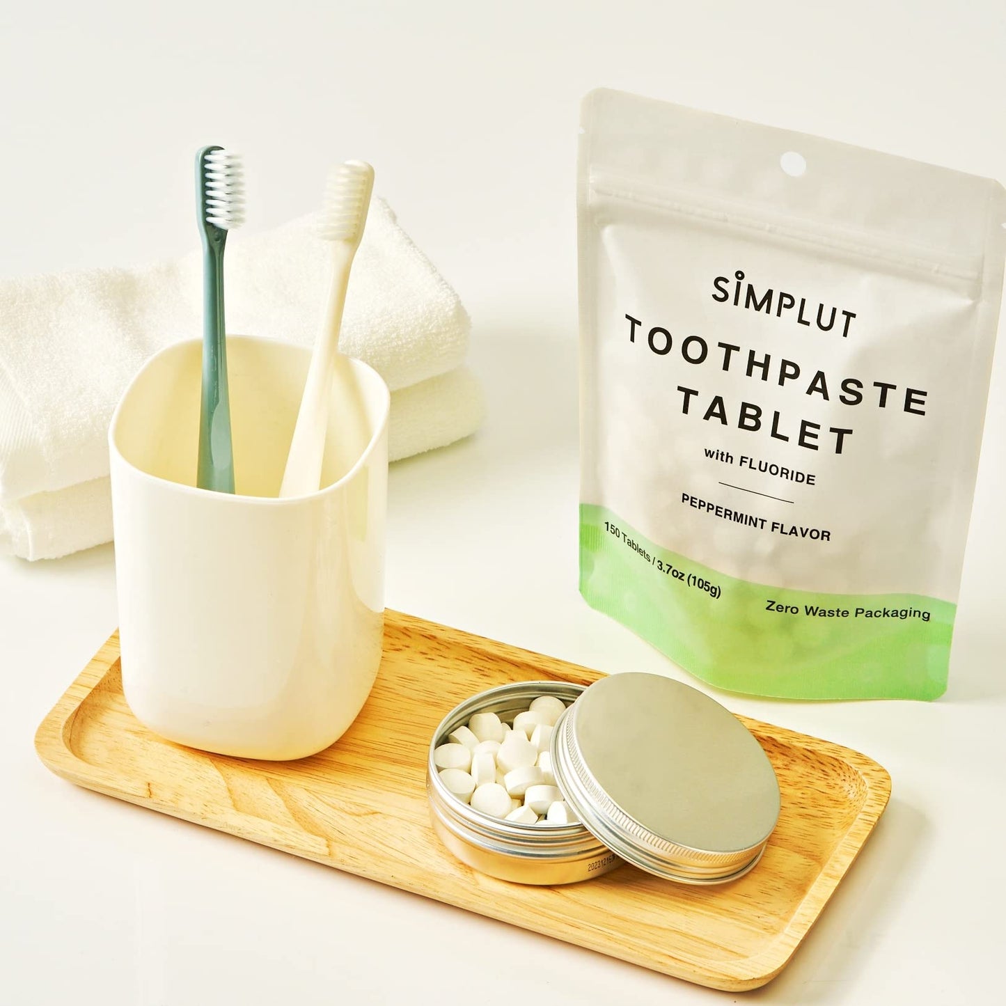 Chewable Fluoride Toothpaste Tablets - 150 Pack | Travel Size, Eco Friendly Vegan Dental Tabs, Peppermint