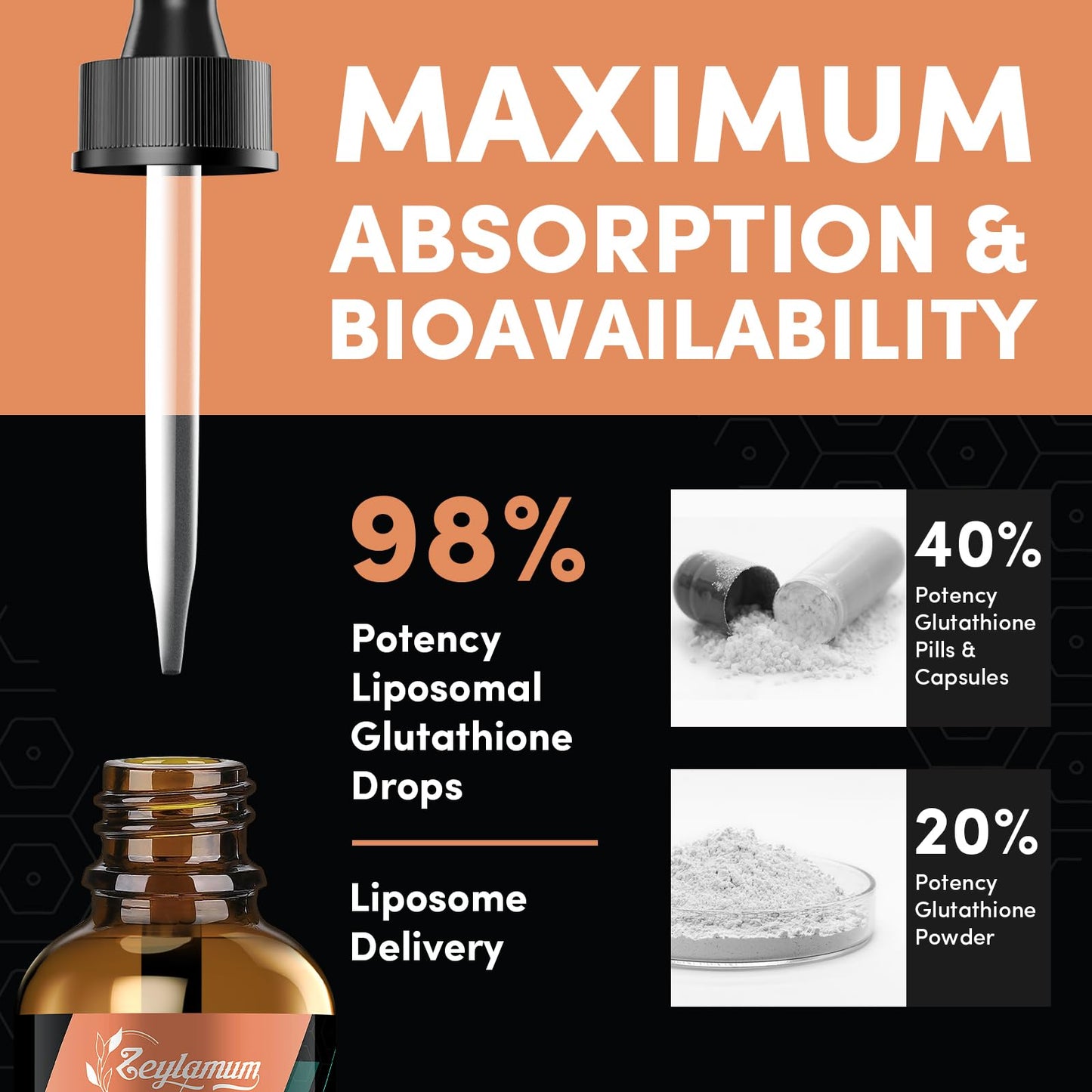 Zeylamum 2000MG Liposomal Glutathione Drops – Ultra Absorption & Skin Support, 16.16 oz