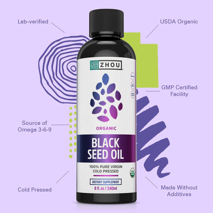 ZHOU Organic Black Seed Oil – Cold Pressed Nigella Sativa, 8 oz (Pack of 2)
