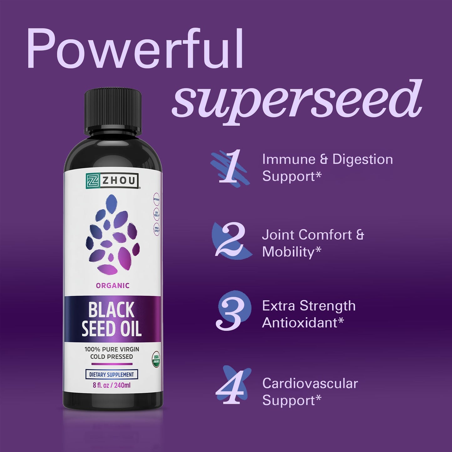 ZHOU Organic Black Seed Oil – Cold Pressed Nigella Sativa, 8 oz (Pack of 2)