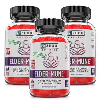 ZHOU Elder-Mune Gummies — Black Elderberry, Vitamin C & Zinc Immune Support | 60 Gummies (3 Pack)
