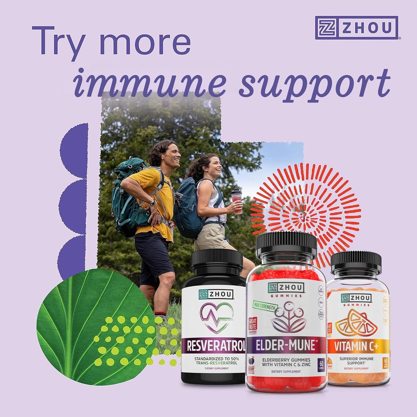 ZHOU Elder-Mune Gummies — Black Elderberry, Vitamin C & Zinc Immune Support | 60 Gummies (3 Pack)