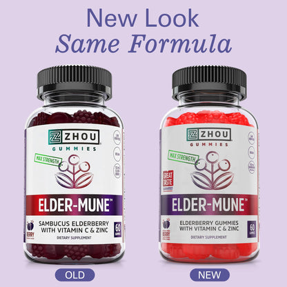 ZHOU Elder-Mune Gummies — Black Elderberry, Vitamin C & Zinc Immune Support | 60 Gummies (3 Pack)