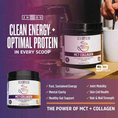 Zhou MCT Collagen Powder – Vanilla, 13.4 oz | Hydrolyzed Collagen + MCT