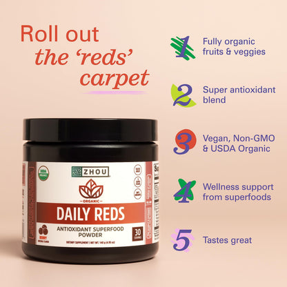 ZHOU Nutrition Superfruits Powder - USDA Organic Reds Antioxidant Superfood