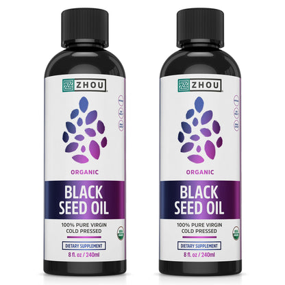 ZHOU Organic Black Seed Oil – Cold Pressed Nigella Sativa, 8 oz (Pack of 2)