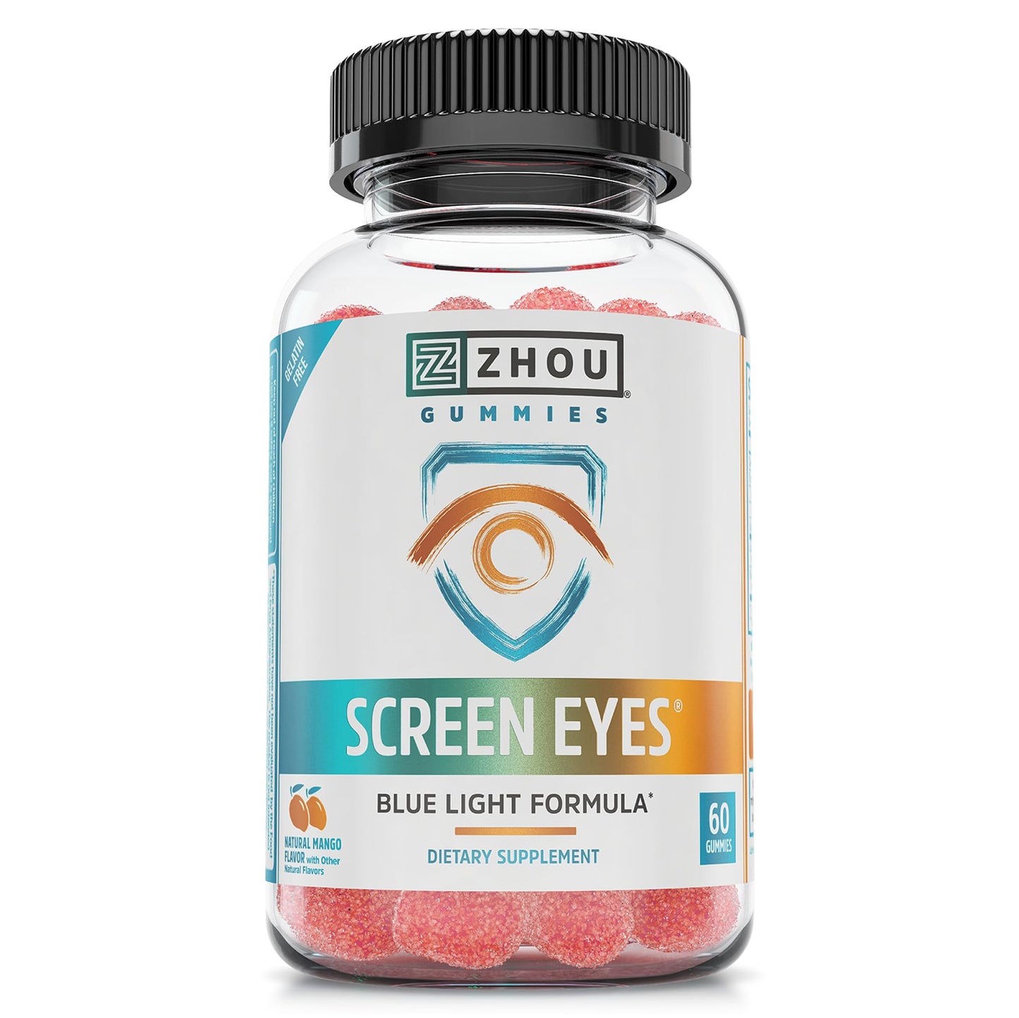 Zhou Screen Eyes Gummies - Lutein & Zeaxanthin for Eye Health, Blue Light Support, Adults & Kids, 60 Count