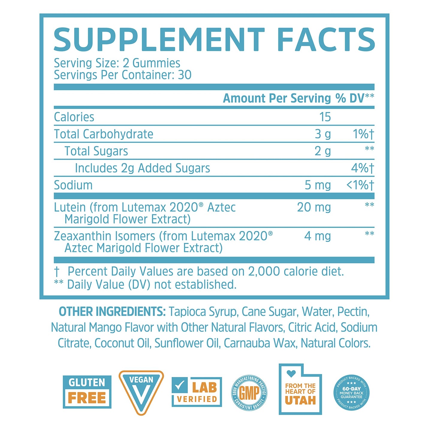 Zhou Screen Eyes Gummies - Lutein & Zeaxanthin for Eye Health, Blue Light Support, Adults & Kids, 60 Count