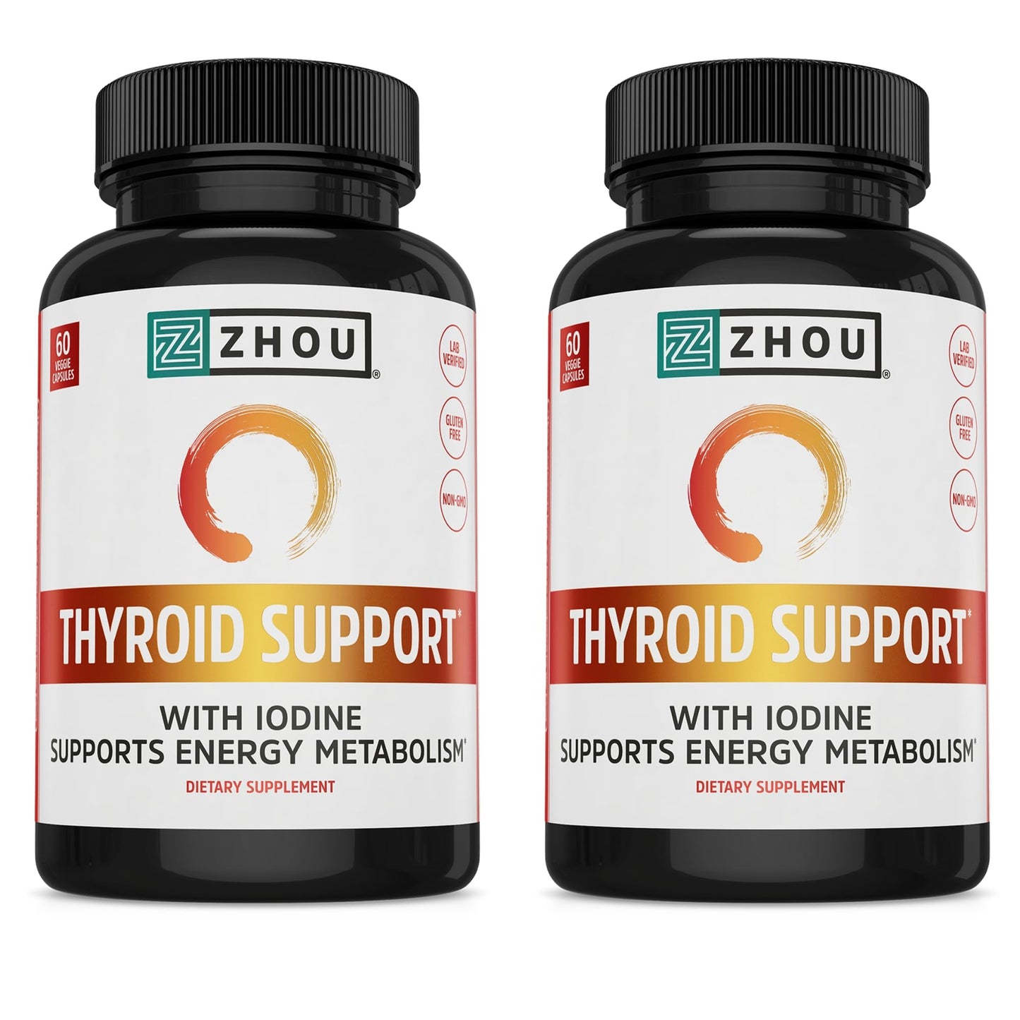 ZHOU Thyroid Support - Thyroid Health Supplement with Iodine, Selenium, Zinc | 60 Veggie Capsules (Pack of 2)