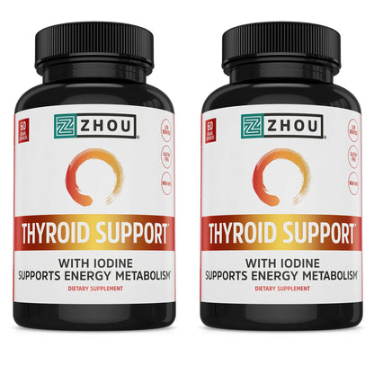 ZHOU Thyroid Support - Thyroid Health Supplement with Iodine, Selenium, Zinc | 60 Veggie Capsules (Pack of 2)