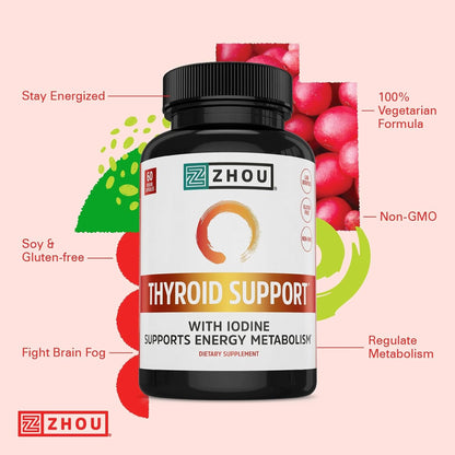 ZHOU D3 + K2 & Thyroid Support Bundle | Vitamin D3 5000 IU, MK-7, Zinc, Iodine & Selenium | 120 Capsules