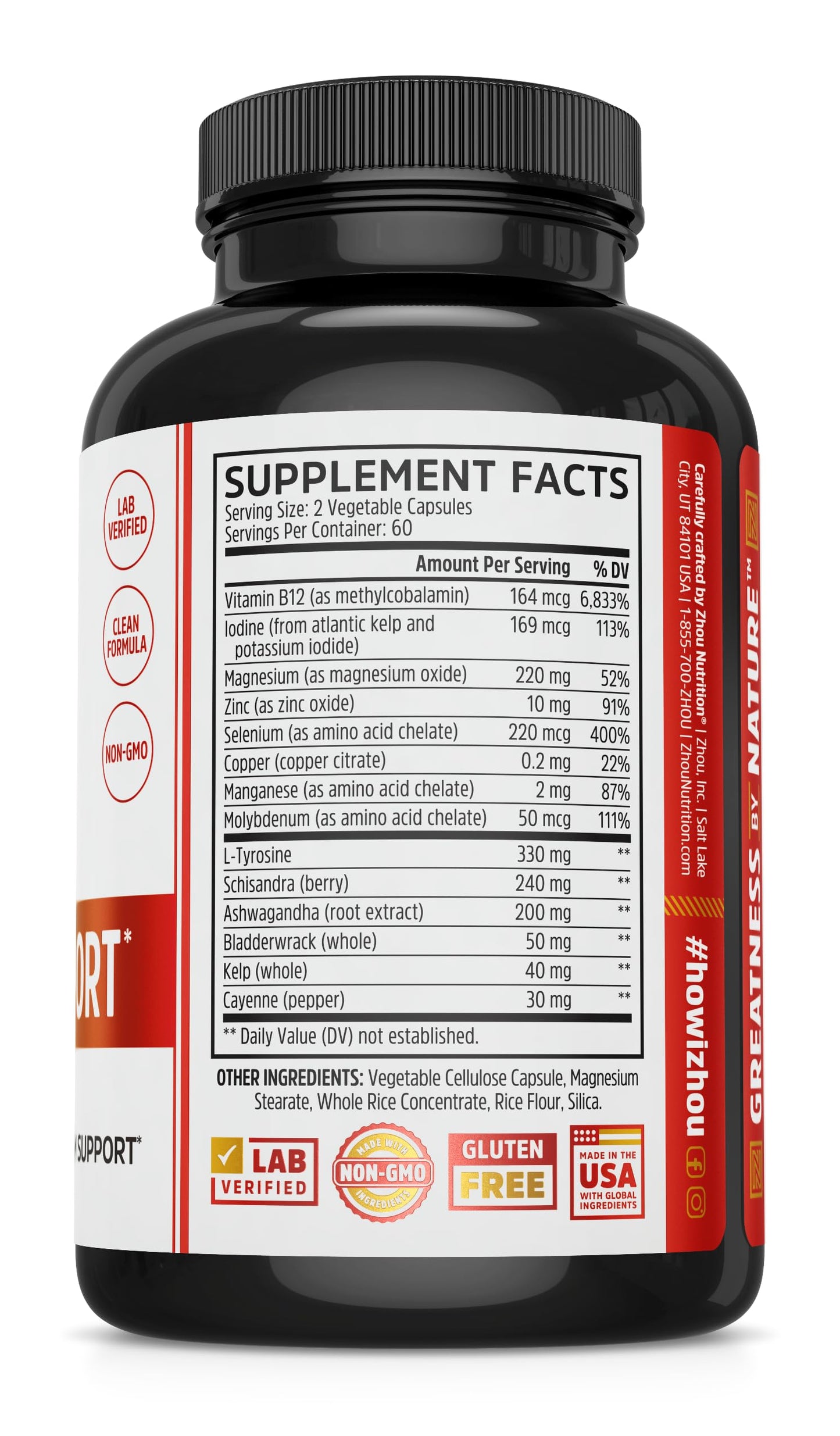 ZHOU Thyroid Support - Thyroid Supplement for Women & Men | Iodine, Selenium & Zinc | 120 Veggie Capsules