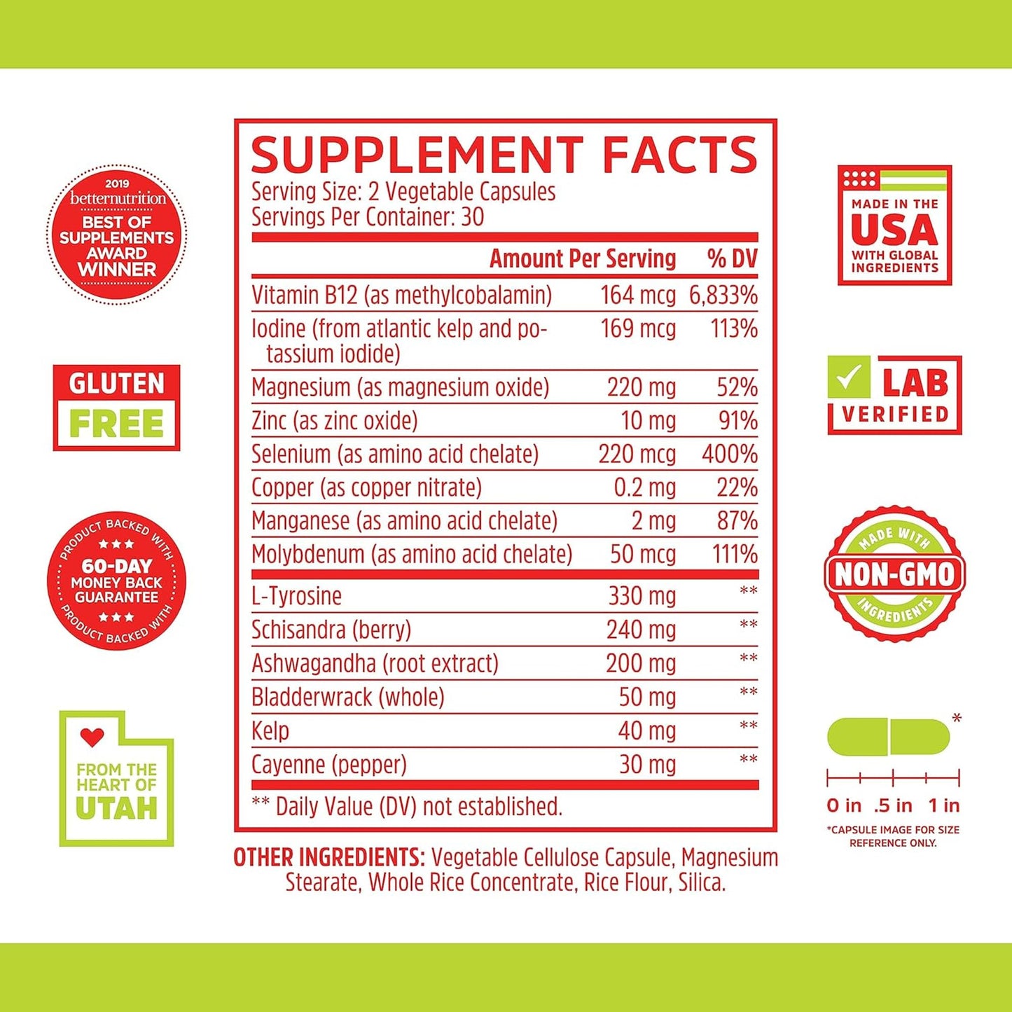 ZHOU Thyroid Support - Thyroid Health Supplement with Iodine, Selenium, Zinc | 60 Veggie Capsules (Pack of 2)