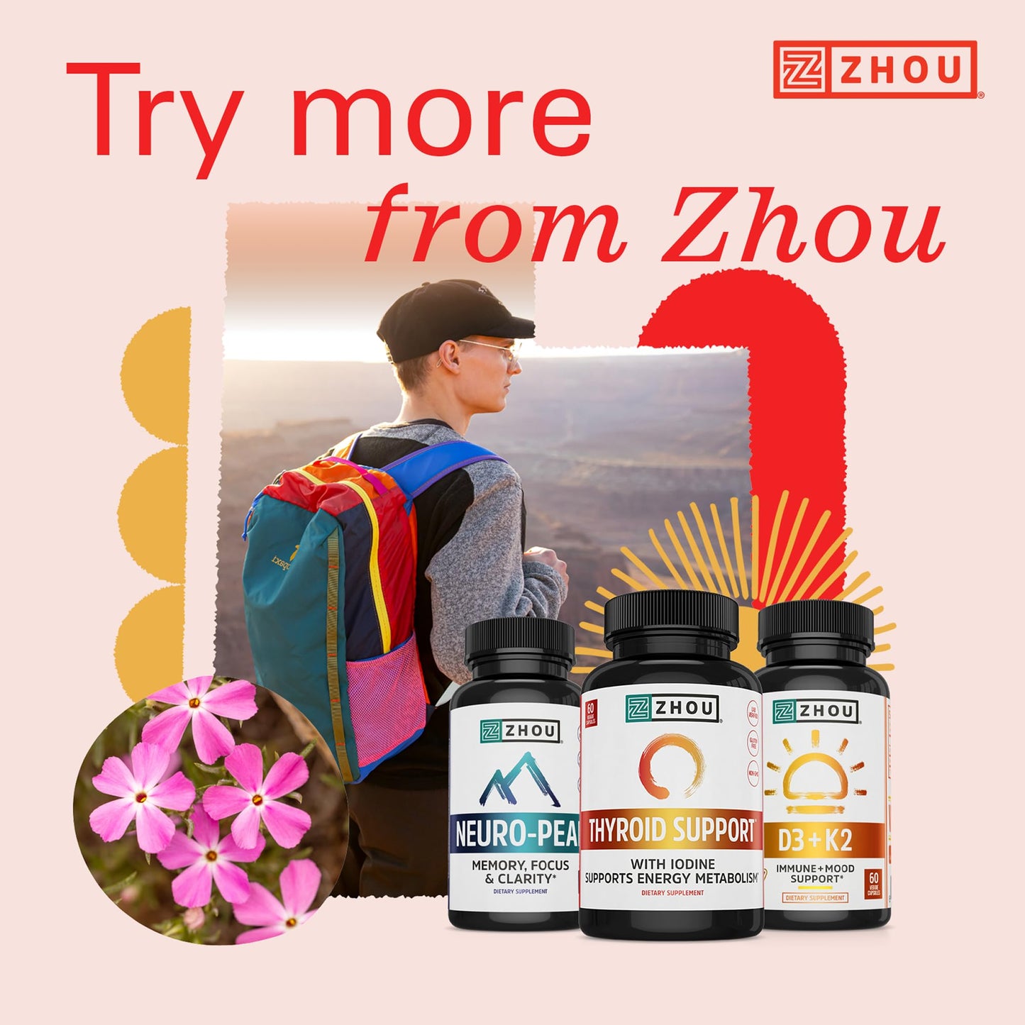 ZHOU Thyroid Support - Thyroid Health Supplement with Iodine, Selenium, Zinc | 60 Veggie Capsules (Pack of 2)