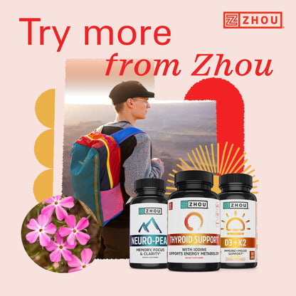ZHOU Thyroid Support - Thyroid Health Supplement with Iodine, Selenium, Zinc | 60 Veggie Capsules (Pack of 2)
