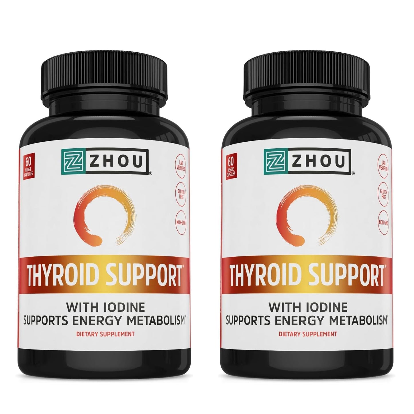 ZHOU Thyroid Support - Thyroid Health Supplement with Iodine, Selenium, Zinc | 60 Veggie Capsules (Pack of 2)
