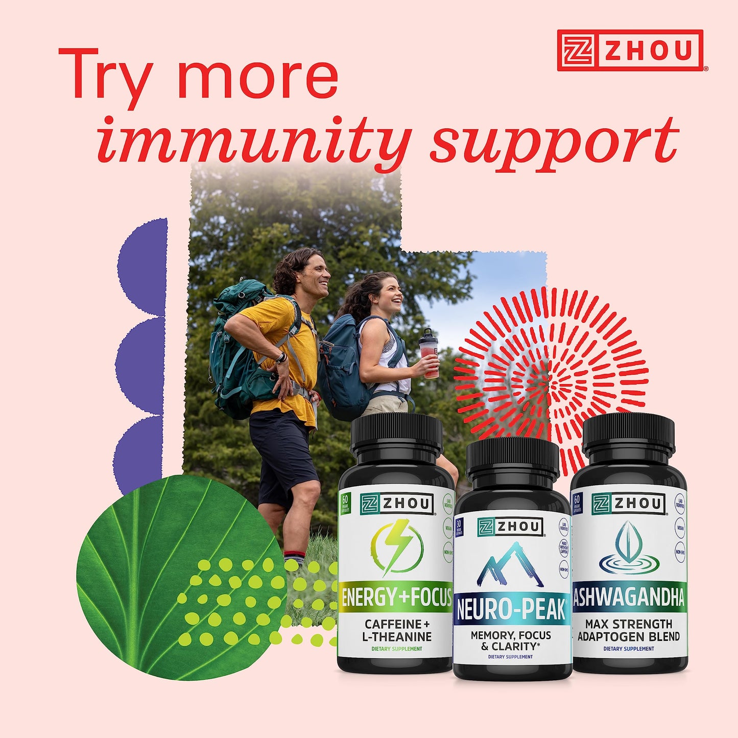 Zhou Vitamin C+ Gummies - Immune Support Vitamin C Gummies for Adults & Kids (270 mg per Gummy) - 60 Vegan Gummies