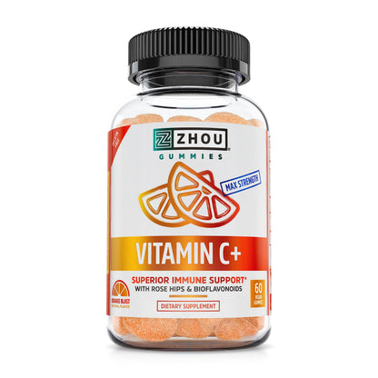 Zhou Vitamin C+ Gummies - Immune Support Vitamin C Gummies for Adults & Kids (270 mg per Gummy) - 60 Vegan Gummies