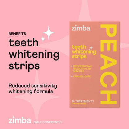 Zimba Peach Teeth Whitening Strips – Vegan, Enamel Safe, 28 Strips (14 Day Treatment)