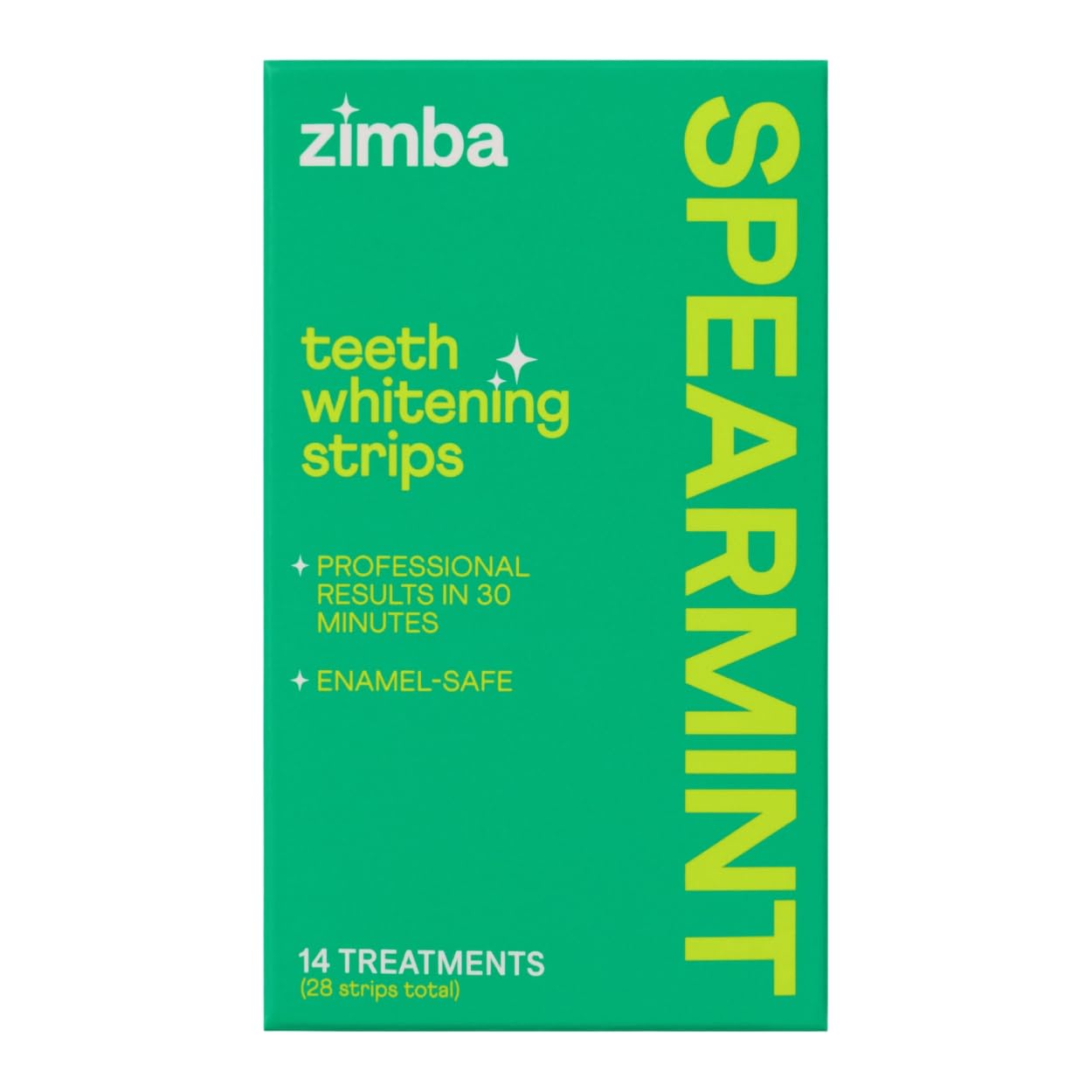 Zimba Spearmint Teeth Whitening Strips | Vegan, Enamel Safe Hydrogen Peroxide Teeth Whitener for Coffee, Wine, Tobacco, and Other Stains | 14 Day Treatment | Spearmint
