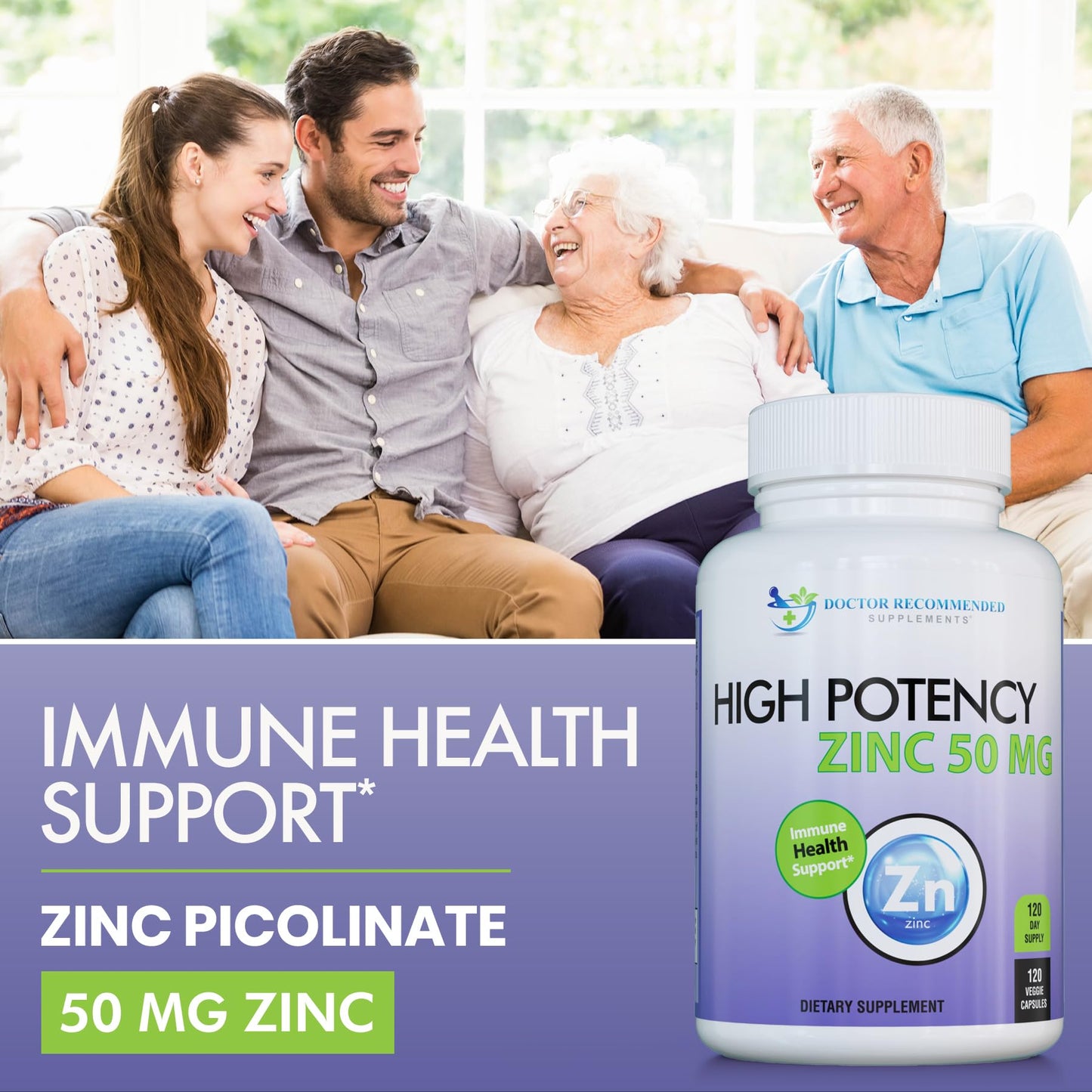 Zinc 50mg Picolinate – Immune Support | 120 Veggie Capsules | High Potency Zinc